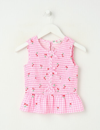 Mac & Ellie Cherries Linen Blend Peplum Top, Light Pink product photo