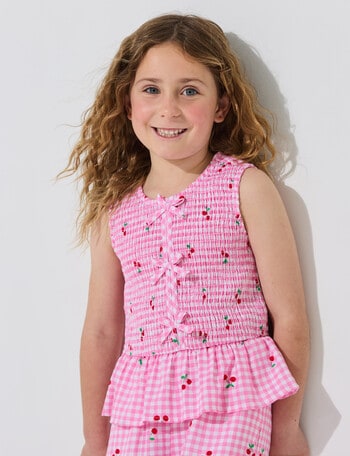 Mac & Ellie Cherries Linen Blend Peplum Top, Light Pink product photo