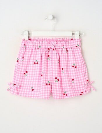 Mac & Ellie Cherries Linen Blend Bow Short, Light Pink product photo