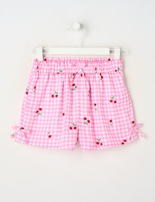 Mac & Ellie Cherries Linen Blend Bow Short, Light Pink product photo