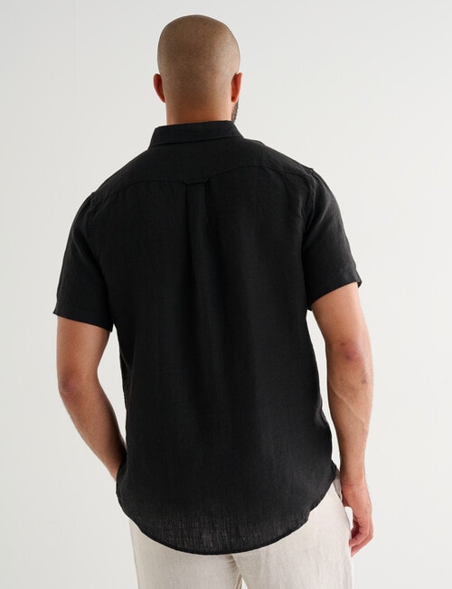 Gasoline Short Sleeve Linen Shirt, Black product photo View 02 L