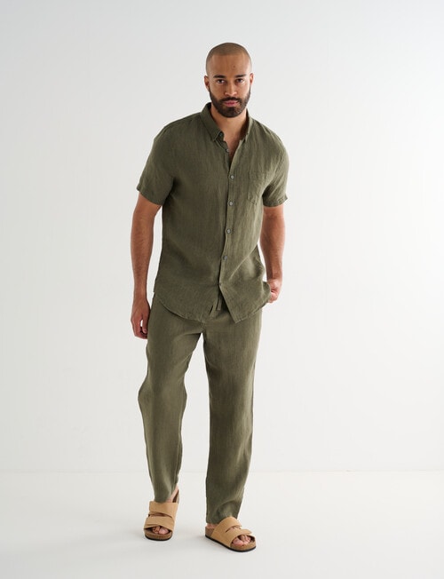 Gasoline Short Sleeve Linen Shirt, Khaki product photo View 03 L
