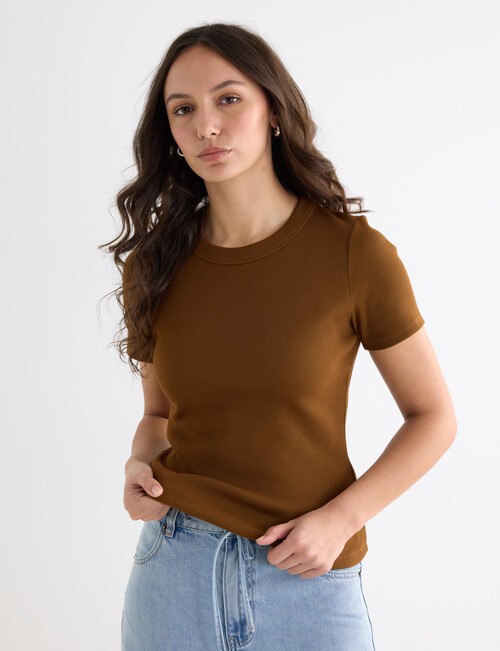 Mineral Hazel Rib Short Sleeve Tee, Burnt Caramel product photo