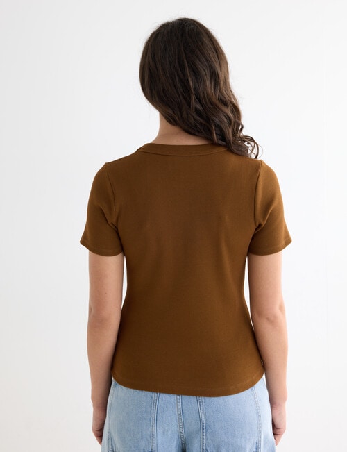 Mineral Hazel Rib Short Sleeve Tee, Burnt Caramel product photo View 02 L
