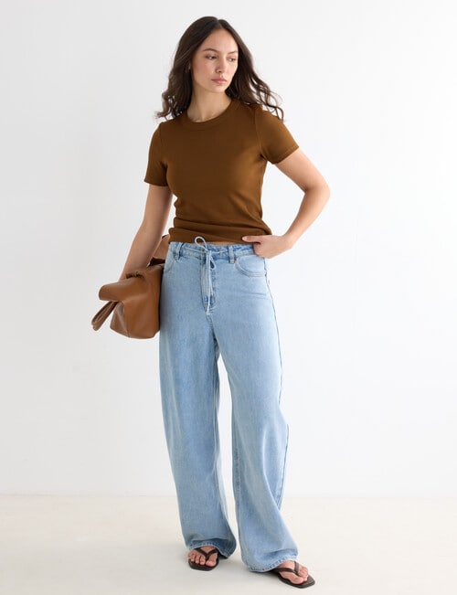 Mineral Hazel Rib Short Sleeve Tee, Burnt Caramel product photo View 03 L