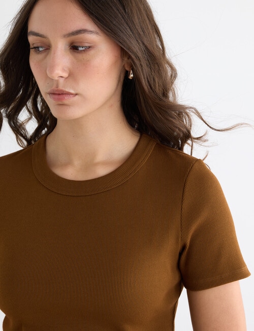 Mineral Hazel Rib Short Sleeve Tee, Burnt Caramel product photo View 04 L