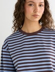 Mineral Alba Stripe LS Tee, Choc Blue Stripe product photo