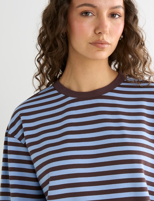 Mineral Alba Stripe LS Tee, Choc Blue Stripe product photo