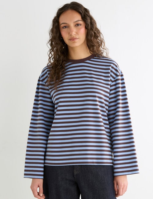 Mineral Alba Stripe LS Tee, Choc Blue Stripe product photo View 04 L
