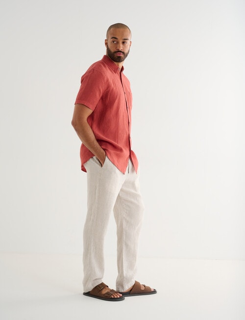 Gasoline Short Sleeve Linen Shirt, Rust product photo View 03 L