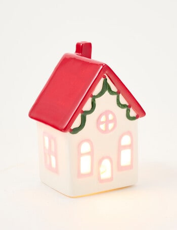Christmas Shop LED Ceramic Townhouse, Small, Red product photo