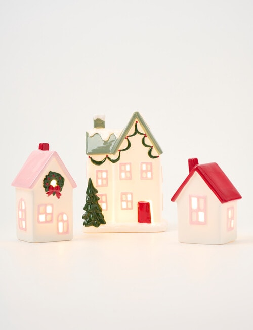 Christmas Shop LED Ceramic Townhouse, Small, Red product photo View 04 L