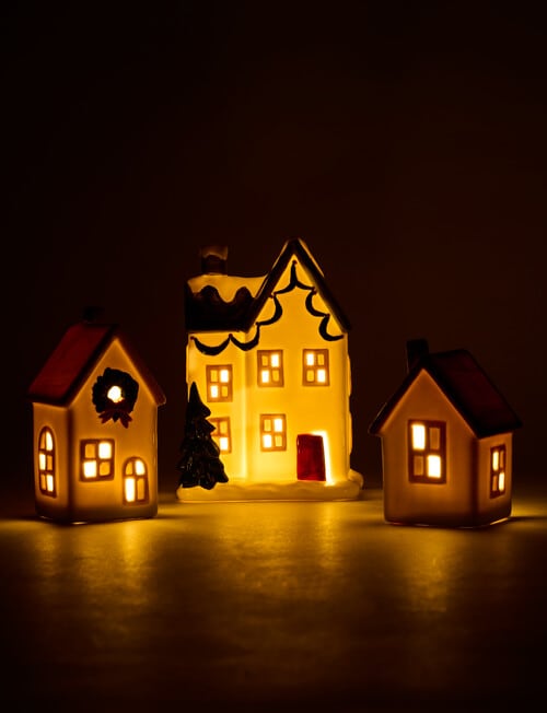 Christmas Shop LED Ceramic Townhouse, Small, Red product photo View 06 L