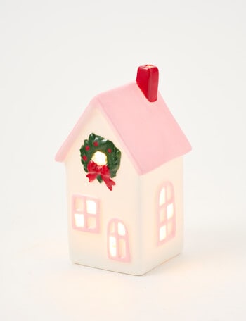 Christmas Shop LED Ceramic Townhouse, Medium, Blush product photo