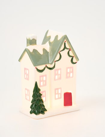 Christmas Shop LED Ceramic Townhouse, Large, Green product photo