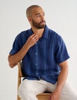 Gasoline Short Sleeve Linen Shirt, Navy Stripe product photo