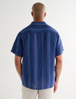 Gasoline Short Sleeve Linen Shirt, Navy Stripe product photo View 02 S