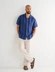 Gasoline Short Sleeve Linen Shirt, Navy Stripe product photo View 03 S