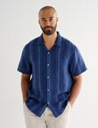 Gasoline Short Sleeve Linen Shirt, Navy Stripe product photo View 05 S