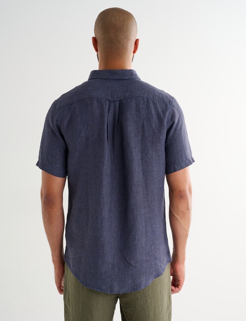Gasoline Short Sleeve Linen Shirt, Navy product photo View 02 L