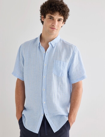 Gasoline Stripe Linen Shirt, Light Blue product photo
