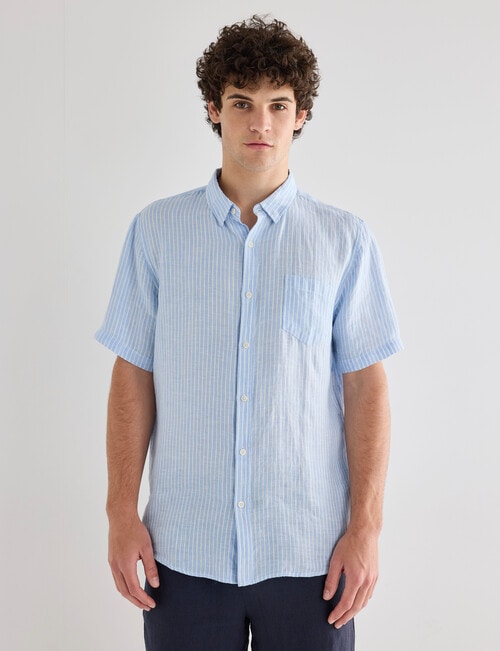 Gasoline Stripe Linen Shirt, Light Blue product photo View 04 L