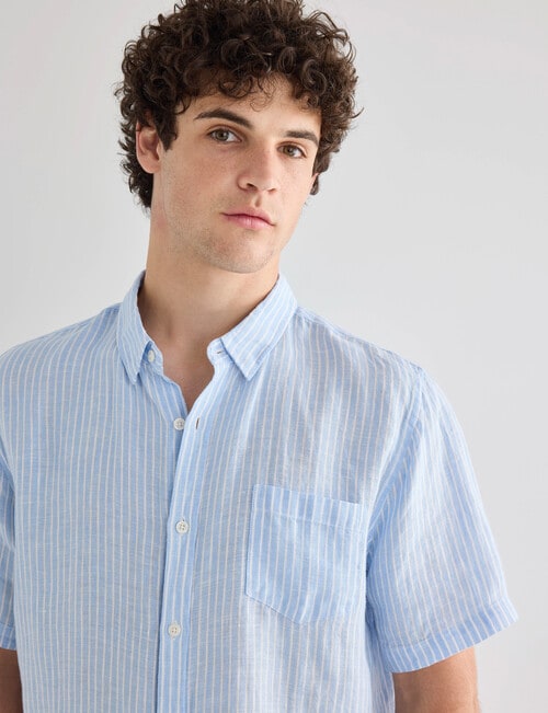Gasoline Stripe Linen Shirt, Light Blue product photo View 05 L