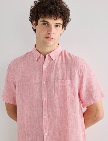 Gasoline Mini Stripe Linen Shirt, Pink Stripe product photo