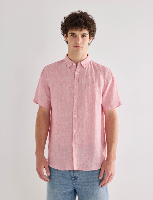 Gasoline Mini Stripe Linen Shirt, Pink Stripe product photo View 04 L