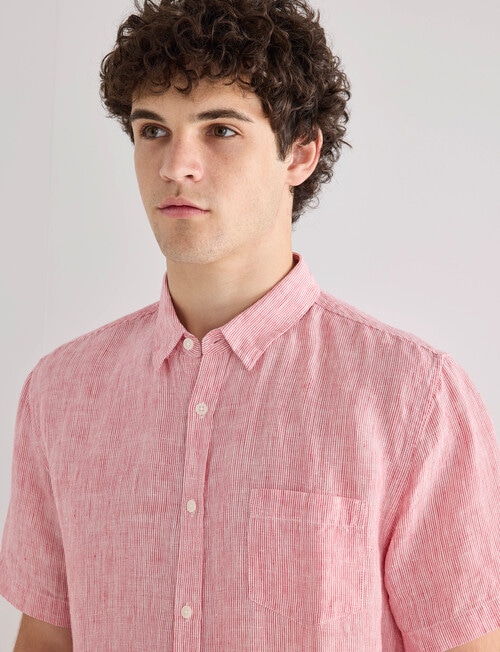 Gasoline Mini Stripe Linen Shirt, Pink Stripe product photo View 05 L