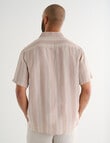 Gasoline Short Sleeve Linen Shirt, Beige Stripe product photo View 02 S