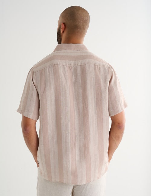 Gasoline Short Sleeve Linen Shirt, Beige Stripe product photo View 02 L
