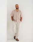 Gasoline Short Sleeve Linen Shirt, Beige Stripe product photo View 03 S