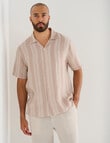 Gasoline Short Sleeve Linen Shirt, Beige Stripe product photo View 04 S