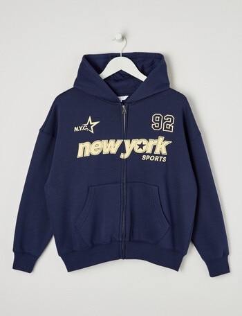 Switch New York Sports Oversized Zip Up Hoodie, Navy product photo