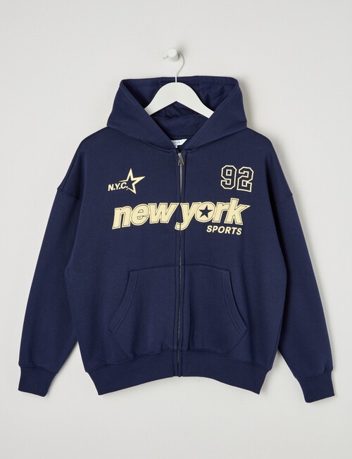 Switch New York Sports Oversized Zip Up Hoodie, Navy product photo