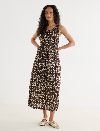 Zest Elastic Waist Midi Dress, Ikat Print product photo