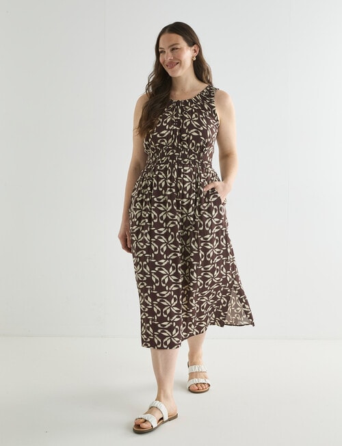 Zest Elastic Waist Midi Dress, Ikat Print product photo View 12 L