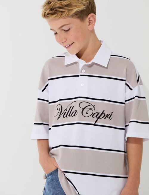 No Issue Stripe Short Sleeve Polo, Stone product photo
