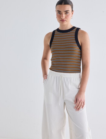 Mineral Hazel Rib Tank Top, Caramel Stripe product photo