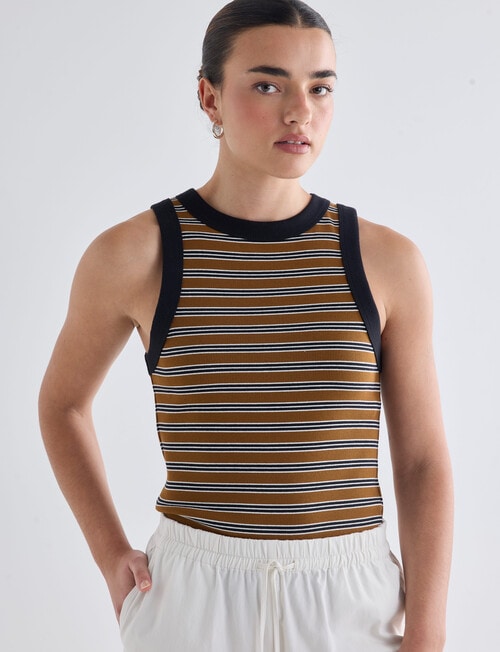 Mineral Hazel Rib Tank Top, Caramel Stripe product photo View 06 L