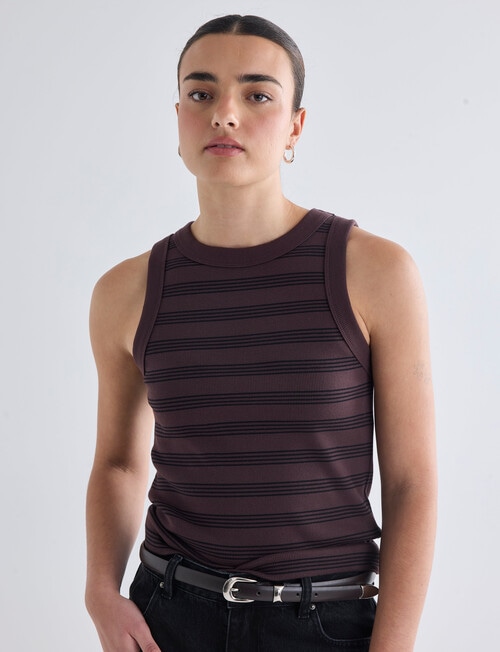 Mineral Hazel Rib Tank Top, Chocolate Stripe product photo View 04 L