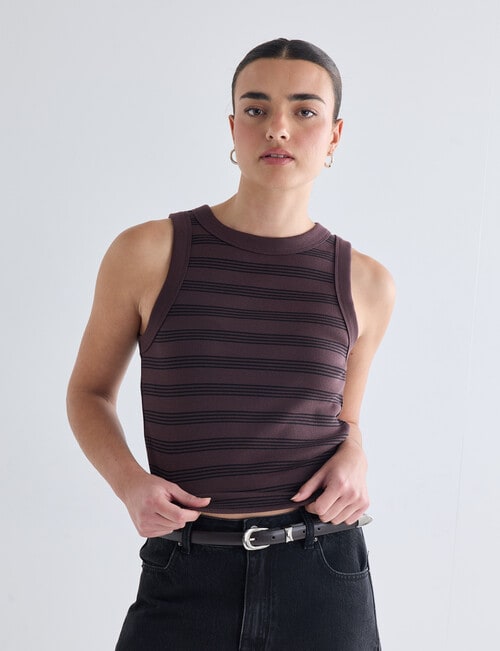 Mineral Hazel Rib Tank Top, Chocolate Stripe product photo View 07 L