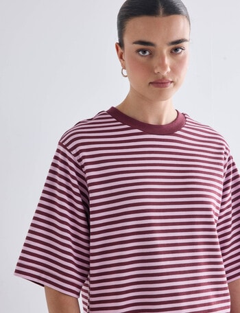 Mineral Boxy Crop Short Sleeve Tee, Mahogany Stripe product photo