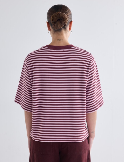 Mineral Boxy Crop Short Sleeve Tee, Mahogany Stripe product photo View 02 L