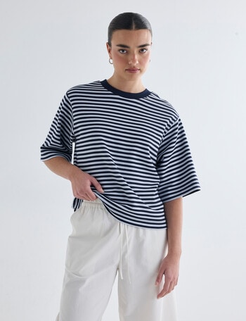 Mineral Boxy Crop Short Sleeve Tee, Sky Blue Stripe product photo