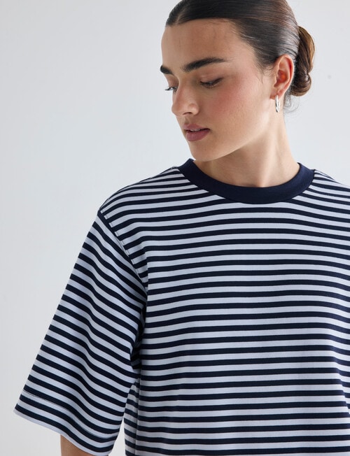 Mineral Boxy Crop Short Sleeve Tee, Sky Blue Stripe product photo View 04 L