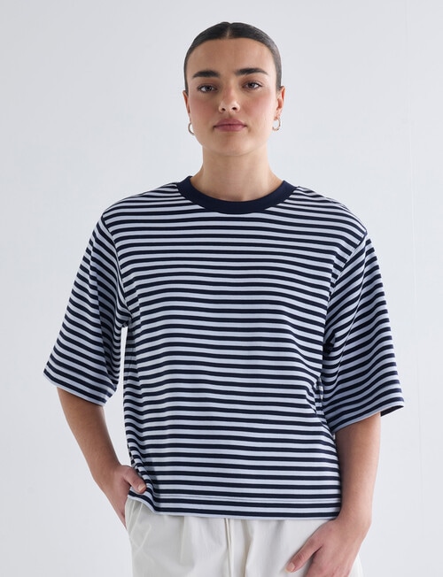 Mineral Boxy Crop Short Sleeve Tee, Sky Blue Stripe product photo View 05 L