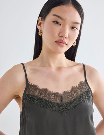 State of play Silk Lace Cami, Dark Green product photo