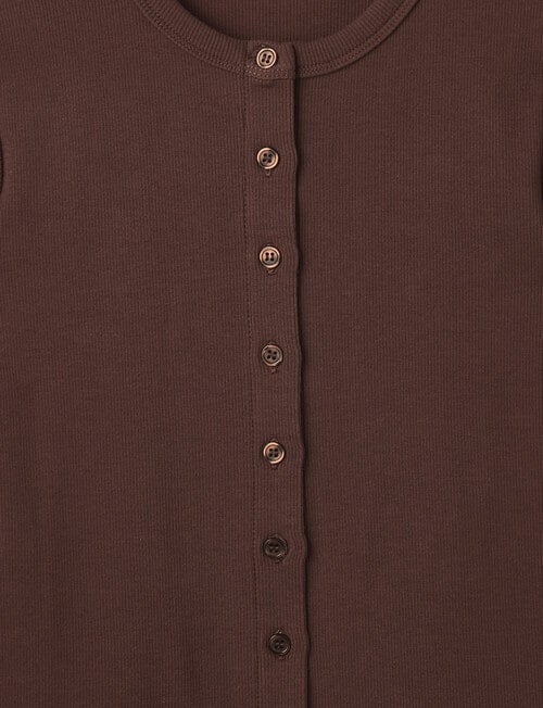 Switch Gia Button Front Short Sleeve Rib Tee, Chocolate product photo View 02 L
